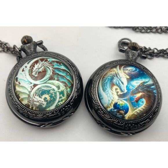 Dungeons and Dragons Like Pocket Watches (2) - New Batteries- w/ Chains - Picture 1 of 7